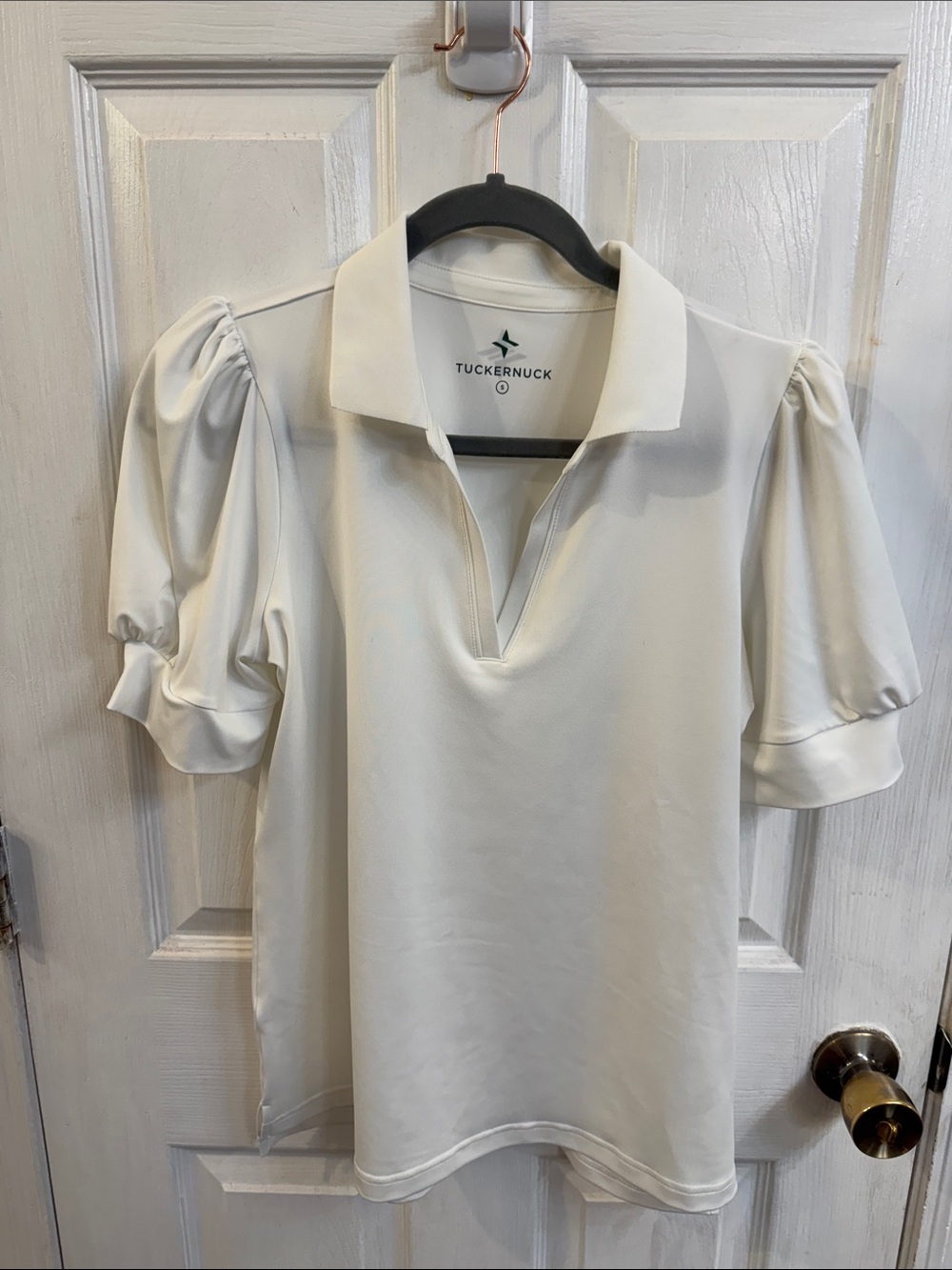 Tuckernuck Cream Puff-Sleeve Polo Blouse